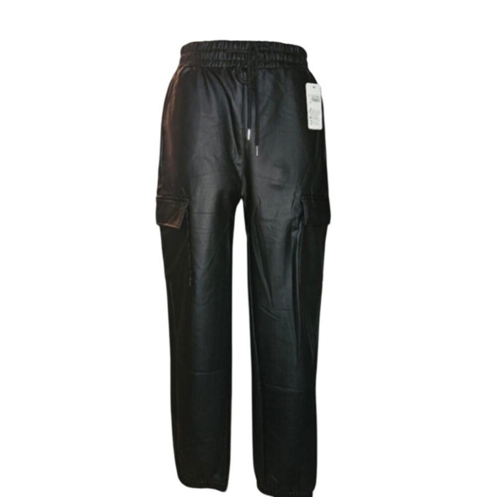 Black Faux Leather Joggers - Size M -‎ NWT